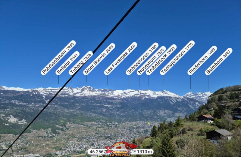 Le panorama direction nord. Téléphérique Chalais-Briey-Vercorin
