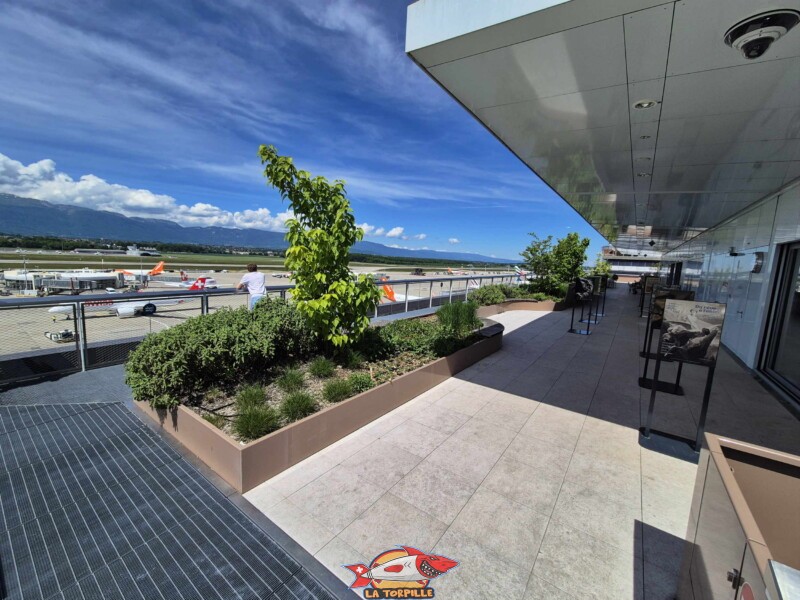 Les photos de la zone sud de la terrasse panoramique. Terrasse Panorama, Terrasse panoramique de l'aéroport de Genève.