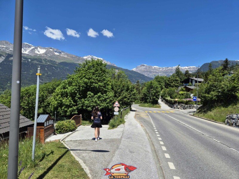 La route d'Icogne. Grand bisse de Lens, Valais central.