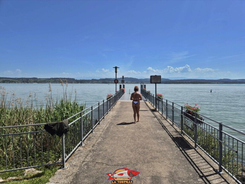 Ponton Milieu. Débarcadère de Môtier, Mont-Vully, lac de Morat, companie LNM,.