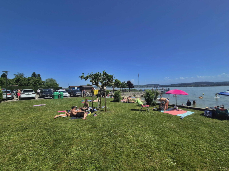 Pelouse Ouest. Plage de Môtier, Mont-Vully, lac de Morat, canton de Fribourg.