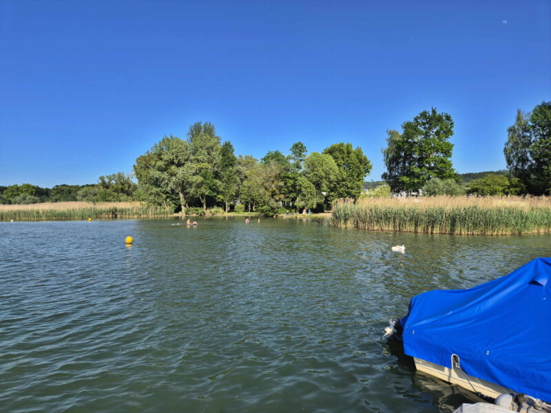 Rivage. Plage municipale de Montilier, région du lac, canton de Fribourg, lac de Morat.
