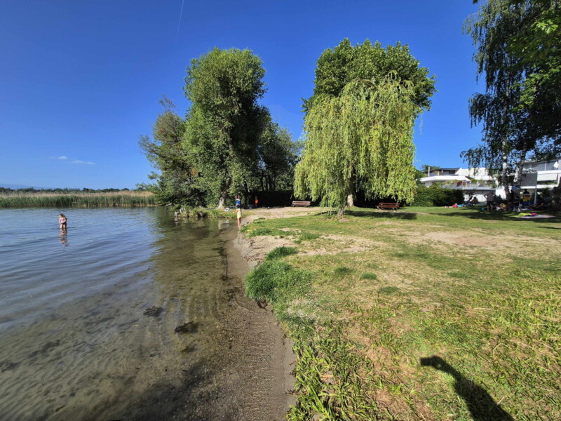 Rivage. Plage municipale de Montilier, région du lac, canton de Fribourg, lac de Morat.