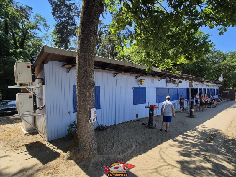 La baraque de la buvette chez Rosemarie. Plage de Salavaux, Vully-les-Lacs, Lac de Morat.