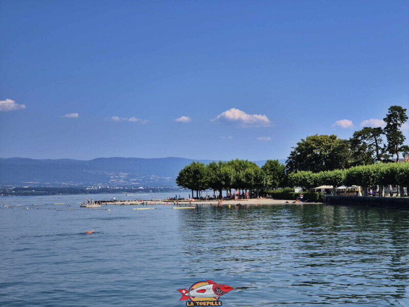La plage d'Hermance depuis le débarcadère. La plage d'Hermance depuis le débarcadère.