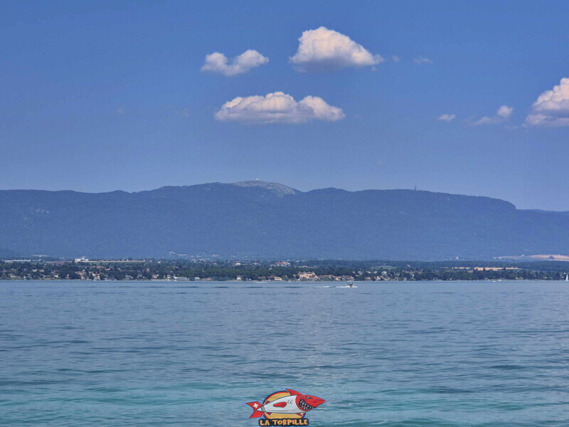 Le zoom sur la Dôle, et, au milieu, au bord du lac, le château de Coppet. Le zoom sur la Dôle, et, au milieu, au bord du lac, le château de Coppet.