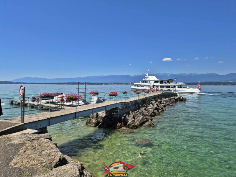 Le débarcadère à côté de la plage. Plage du Débarcadère d'Anières, canton de Genève, lac Léman. Le débarcadère à côté de la plage. Plage du Débarcadère d'Anières, canton de Genève, lac Léman.
