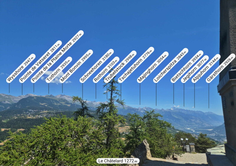 La vue direction nord-est depuis le Christ-Roi. Plaine Morte, Mont Bonvin, Bietschhorn. La vue direction nord-est depuis le Christ-Roi. Plaine Morte, Mont Bonvin, Bietschhorn.