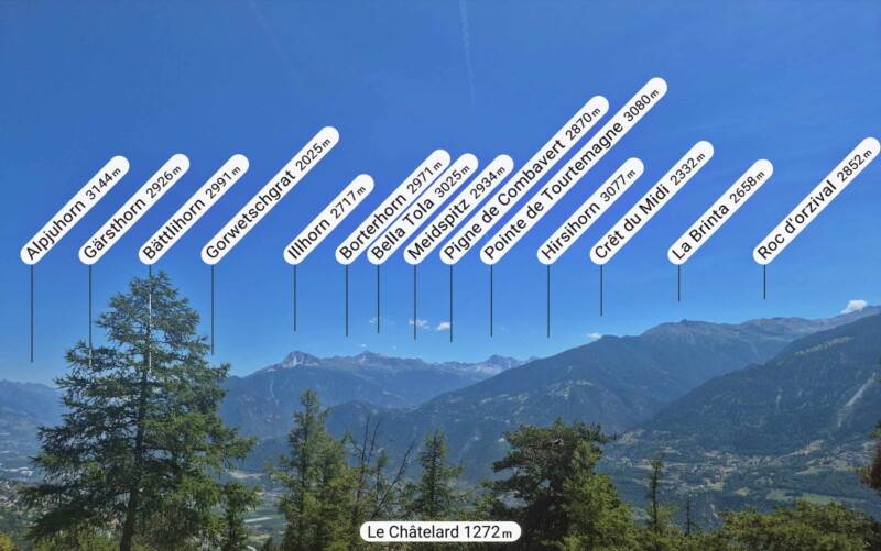 La vue direction sud-est depuis le Christ-Roi. Bella Tola, Crêt du Midi. La vue direction sud-est depuis le Christ-Roi. Bella Tola, Crêt du Midi.