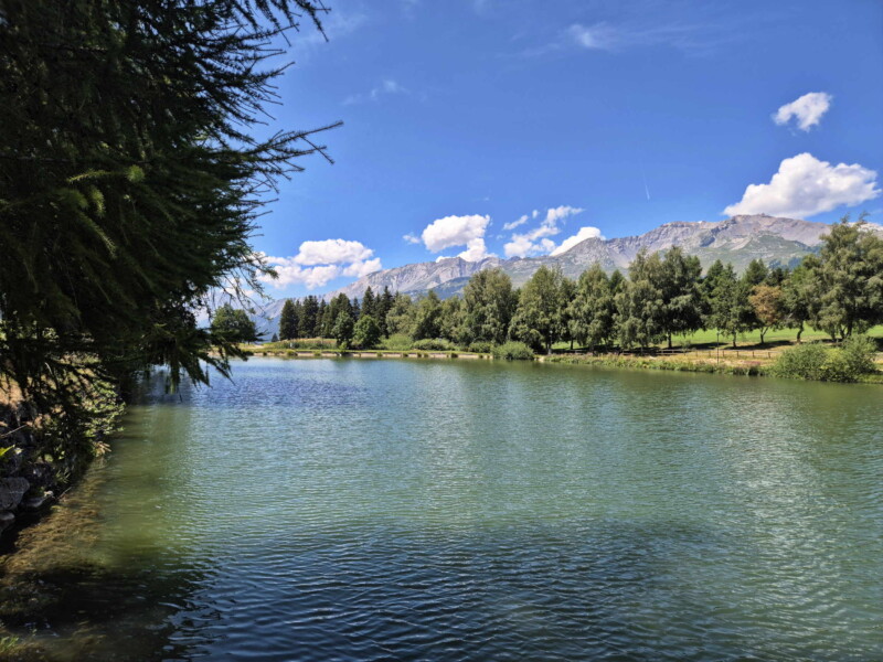 rive sud. Étang Long, Crans-Montana, Lens, Valais central.