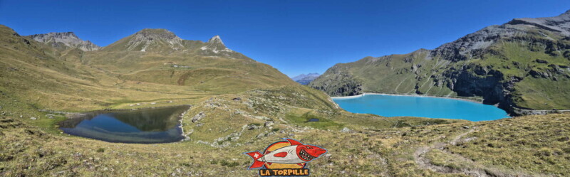 Lac le Lauché. Barrage et lac de Moiry, tour du lac, val d'Anniviers, Valais.