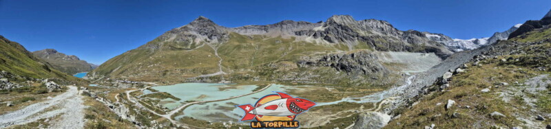 Lac de Châteaupré. Barrage et lac de Moiry, tour du lac, val d'Anniviers, Valais.
