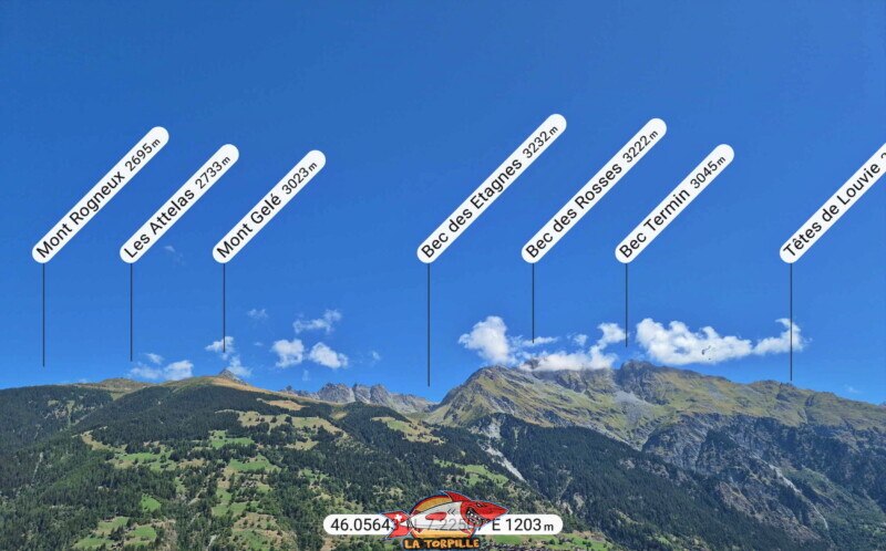 La vue direction nord-est. Bisse des Ravines - Bruson.