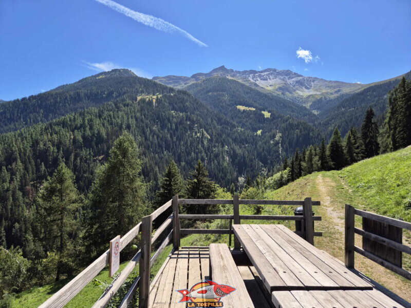 La vue direction sud. Légèrement sur la droite, le Mont Rogneux. Bisse des Ravines - Bruson. La vue direction sud. Légèrement sur la droite, le Mont Rogneux. Bisse des Ravines - Bruson.