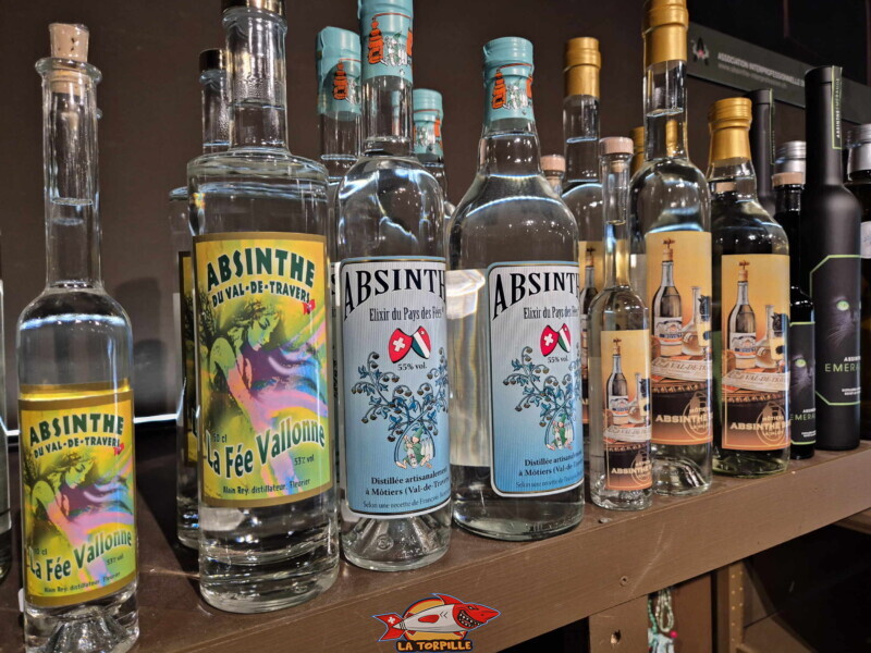 Les bouteilles d'absinthe. Mines d'Asphalte de la Presta - Val-de-Travers, canton de Neuchâtel.