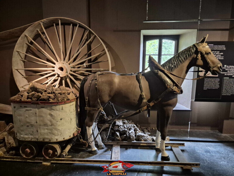 Une image qui montre le travail des chevaux dans la mine. Mines d'Asphalte de la Presta - Val-de-Travers, canton de Neuchâtel. Une image qui montre le travail des chevaux dans la mine. Mines d'Asphalte de la Presta - Val-de-Travers, canton de Neuchâtel.