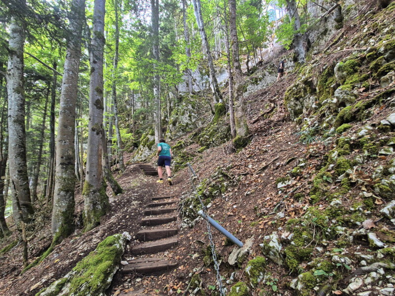 La montée raide à la sortie de la Grotte aux Fées.