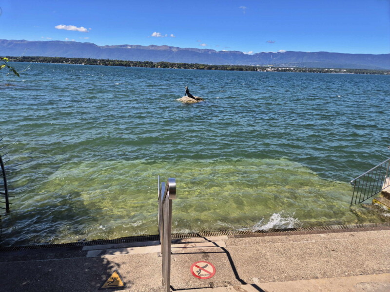 Un grand escalier permet d'accéder directement au lac. Plage de la Nympeh.