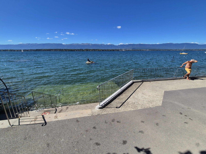 Un grand escalier permet d'accéder directement au lac. Plage de la Nympeh.