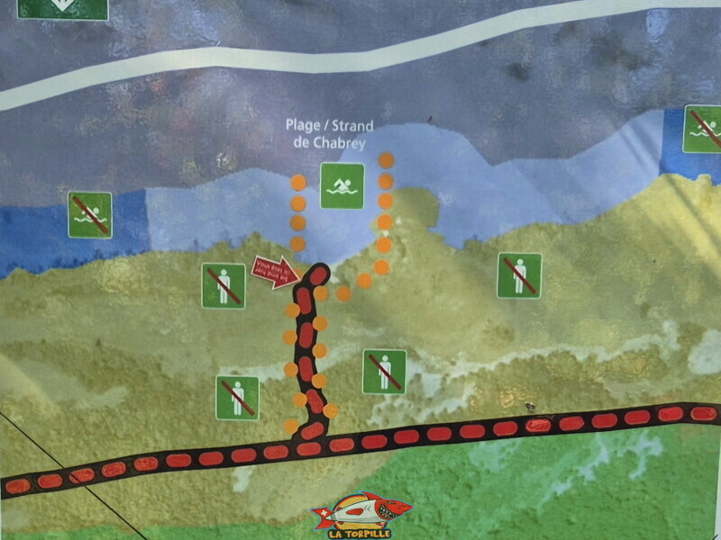 Un visuel qui montre la zone autorisée depuis le sentier du bord du lac. Un visuel qui montre la zone autorisée depuis le sentier du bord du lac.