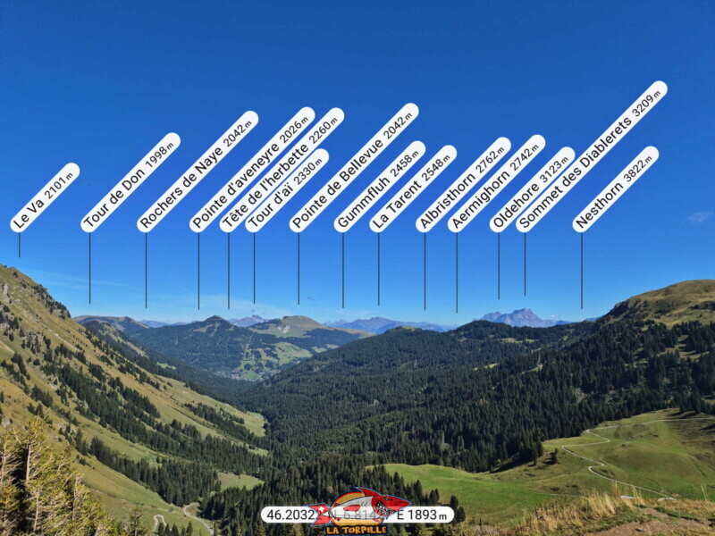 La vue en direction du vallon de They. On voit très bien, sur la droite, le massif des Daiblerets. La vue en direction du vallon de They. On voit très bien, sur la droite, le massif des Daiblerets.