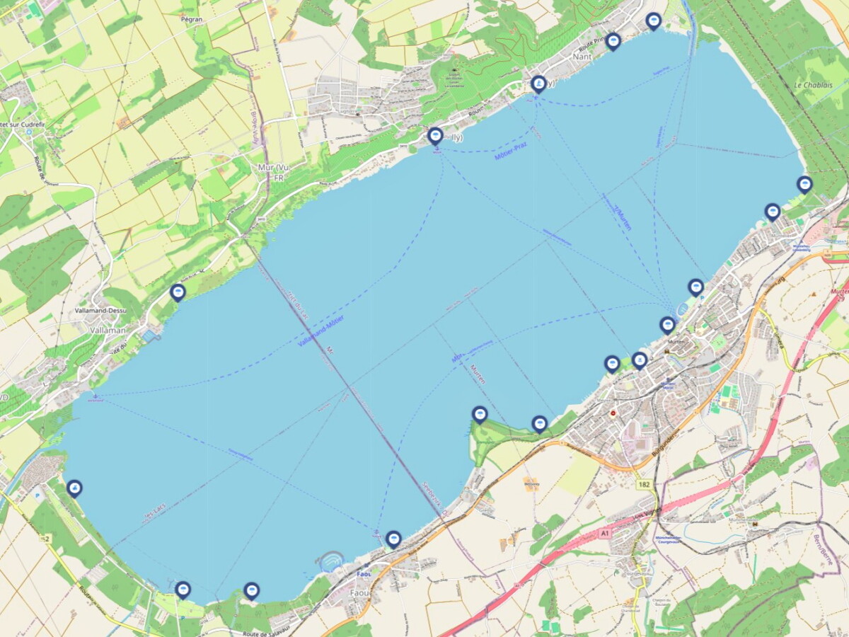 La carte interactive des plages du lac de Morat : La carte interactive des plages du lac de Morat :