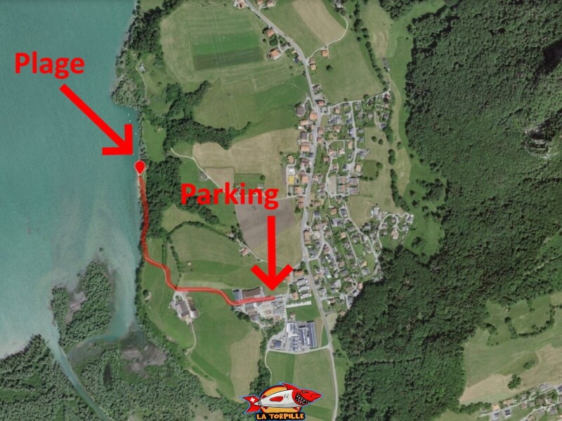 La position de la plage de Botterens au sud du lac de la Gruyère. La position de la plage de Botterens au sud du lac de la Gruyère.