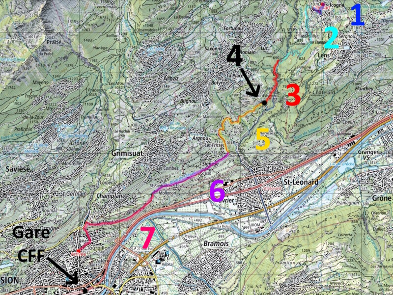 La première étape (1) de la randonnée du bisse de Clavau.